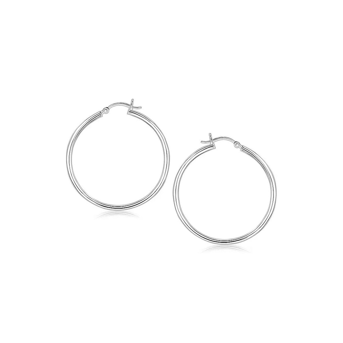 Thin and Polished Hoop Style Earrings in Rhodium-Plated Sterling Silver (2x35mm)