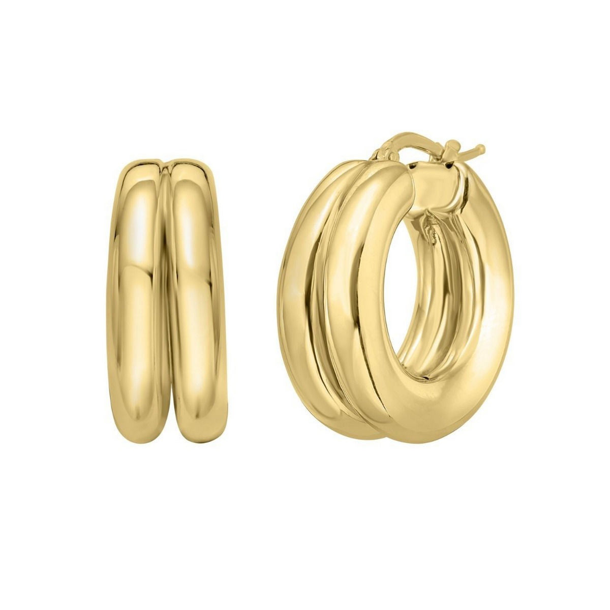 Puffed Double Row Hoop Earrings in Yellow Gold-Plated Sterling Silver