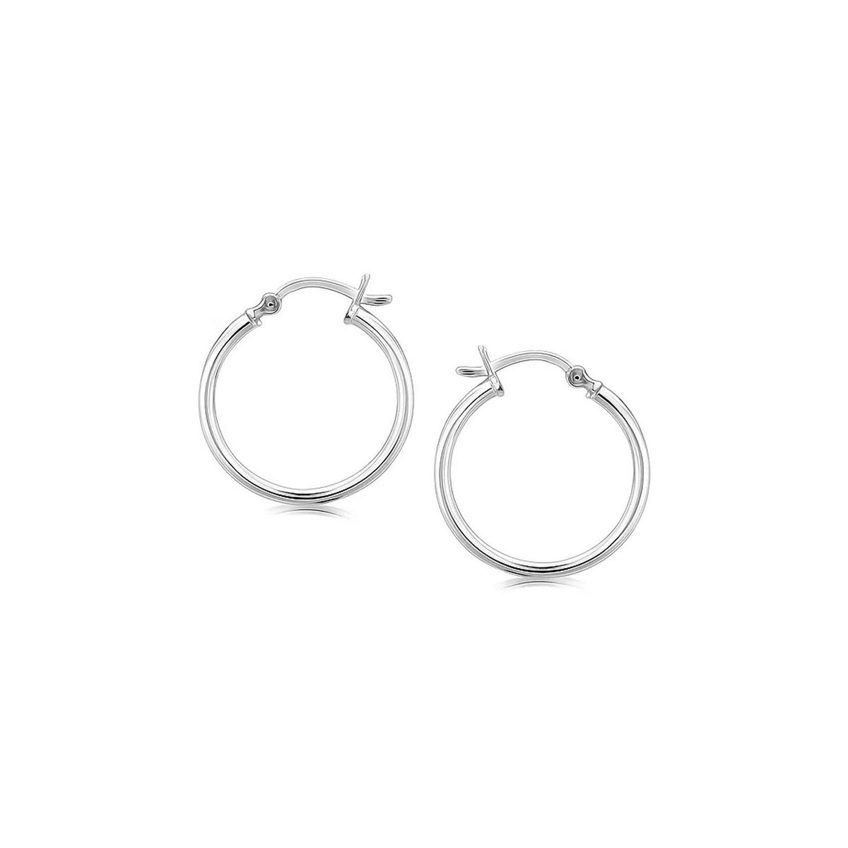 Polished Thin Hoop Earrings with Rhodium Plating in Sterling Silver (2x20mm)