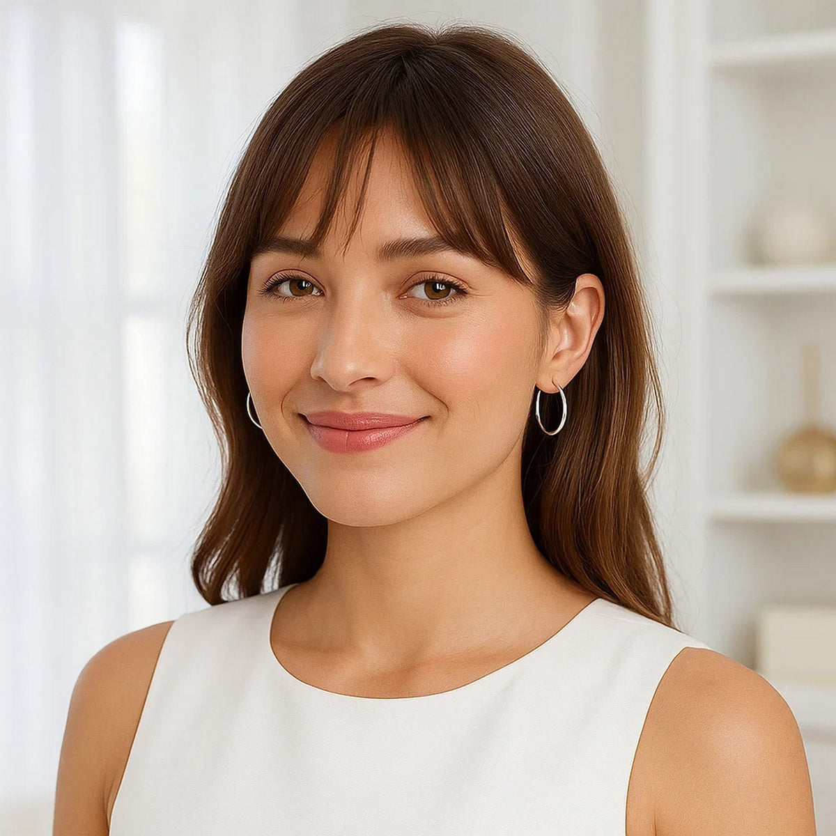 Polished Thin Hoop Earrings with Rhodium Plating in Sterling Silver (2x20mm)