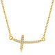 Diamond Accented Curved Cross Necklace in 14K Yellow Gold (.11cttw)