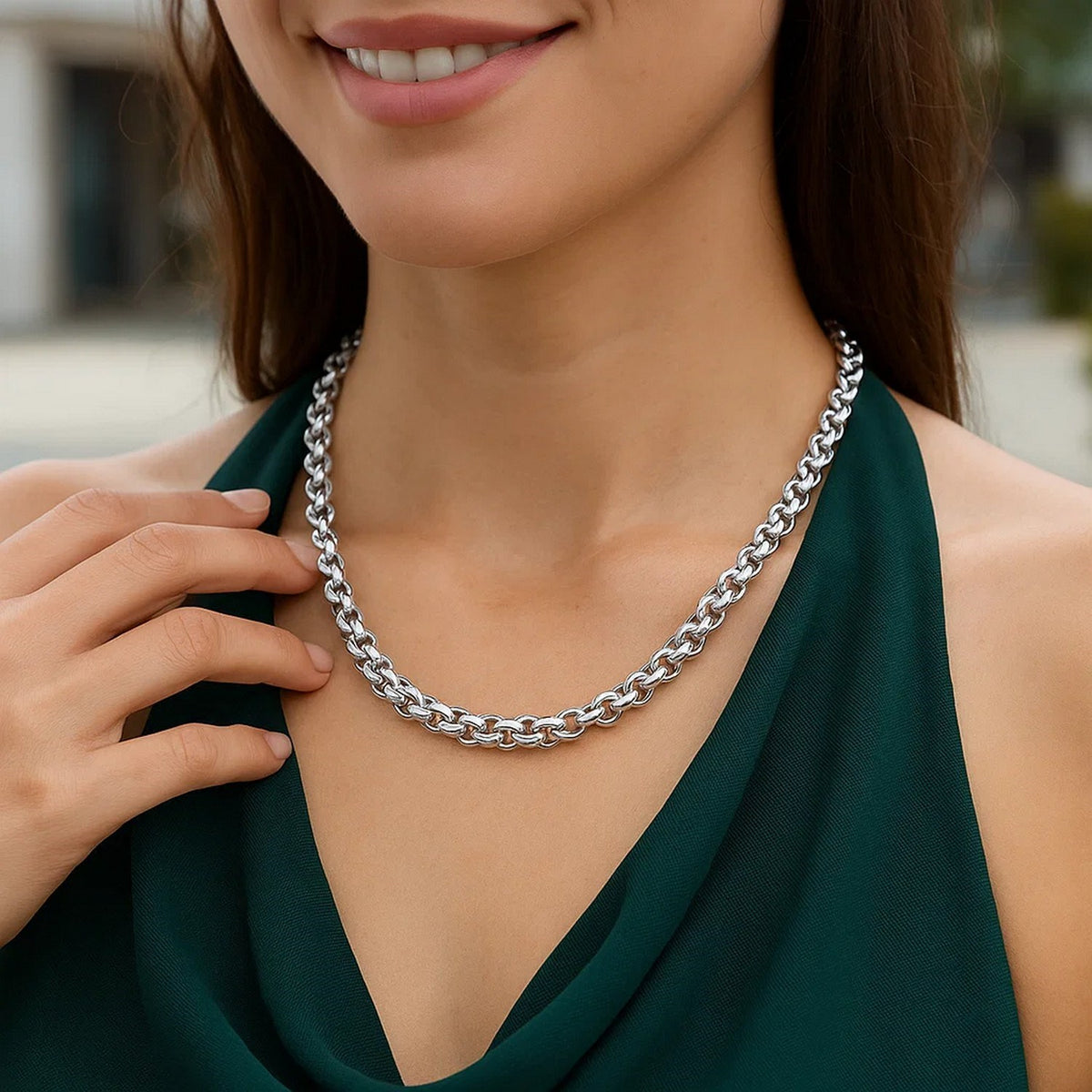 Rolo Link Necklace in Sterling Silver