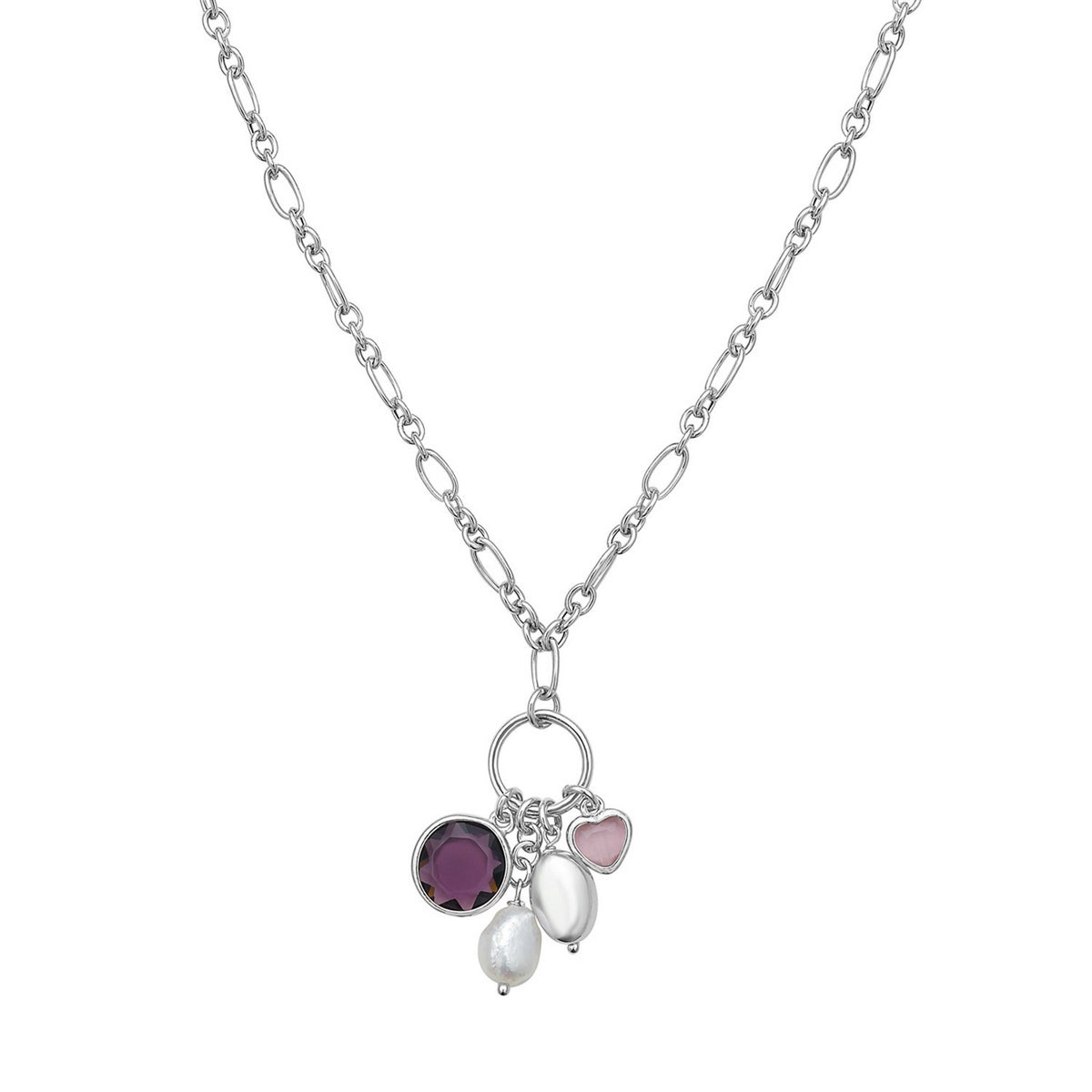 Cubic Zirconia Charm Necklace in Rhodium-Plated Sterling Silver