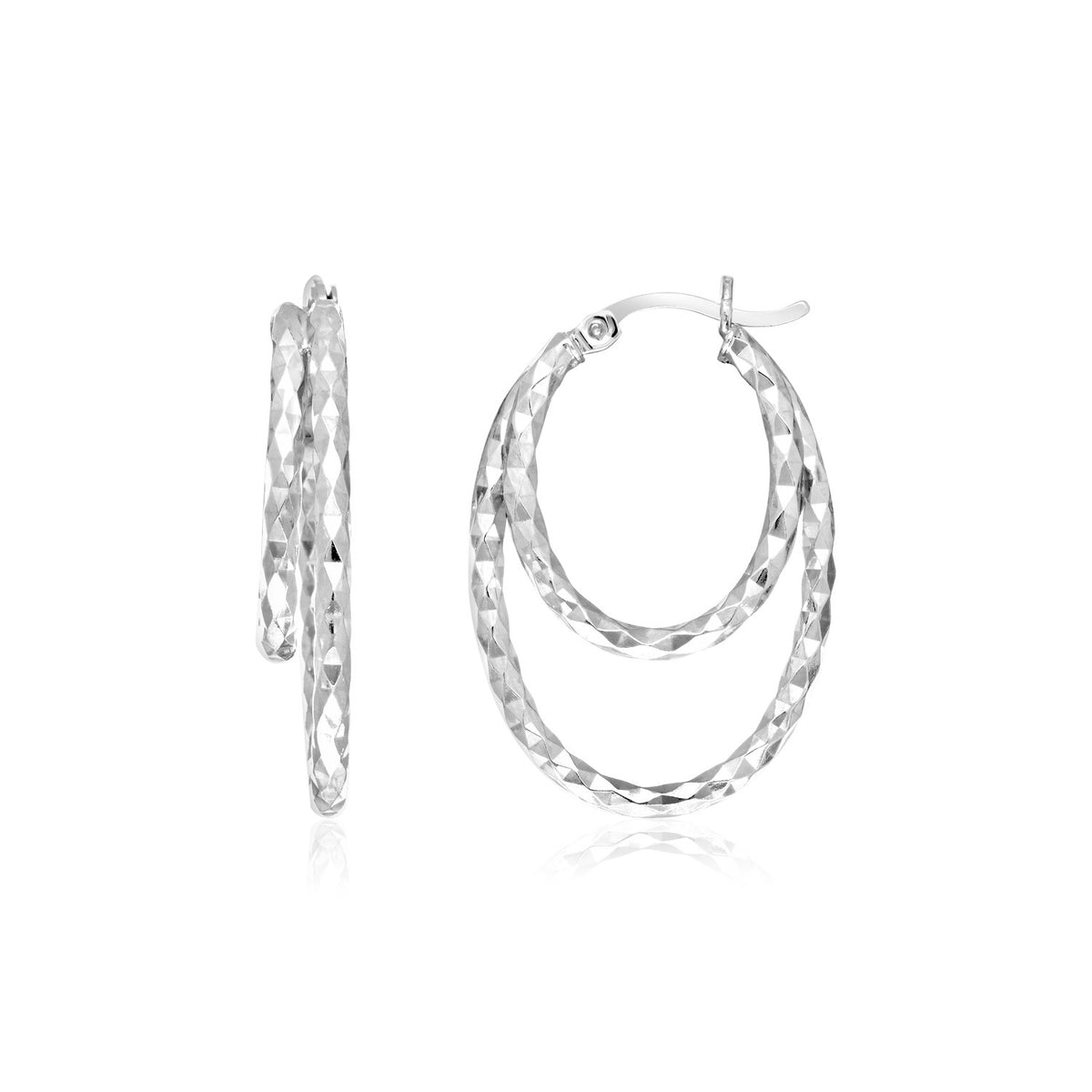 Double Oval Textured Hoop Earrings in Sterling Silver