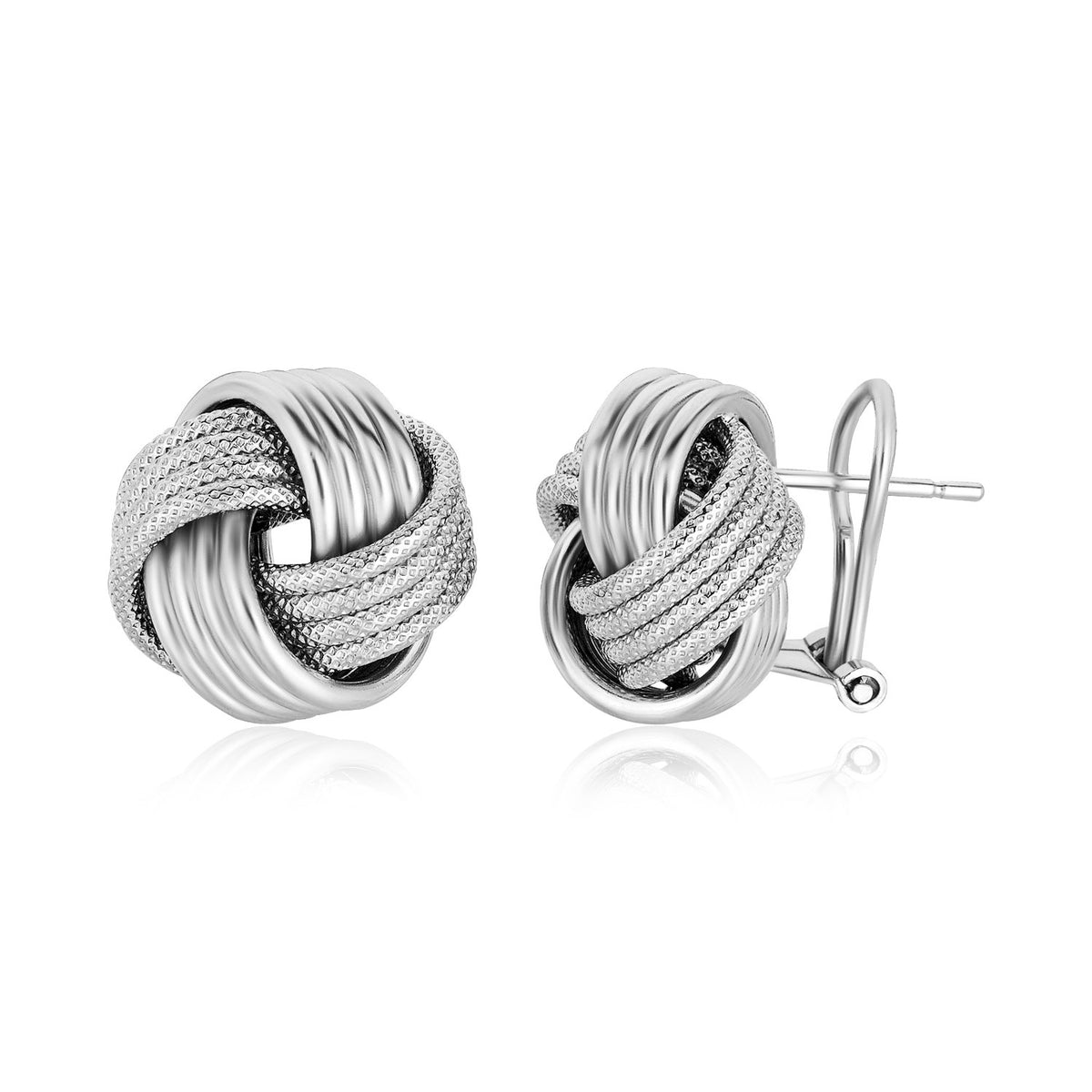 Groove Textured Love Knot Earrings in Sterling Silver (14mm)