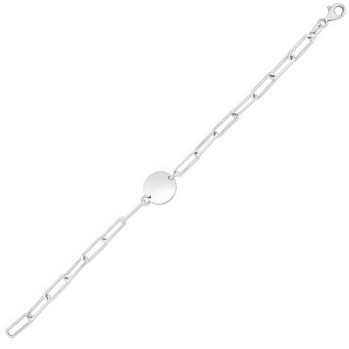 Engravable Circle Paperclip Bracelet in Rhodium-Plated Sterling Silver (2.10 mm)
