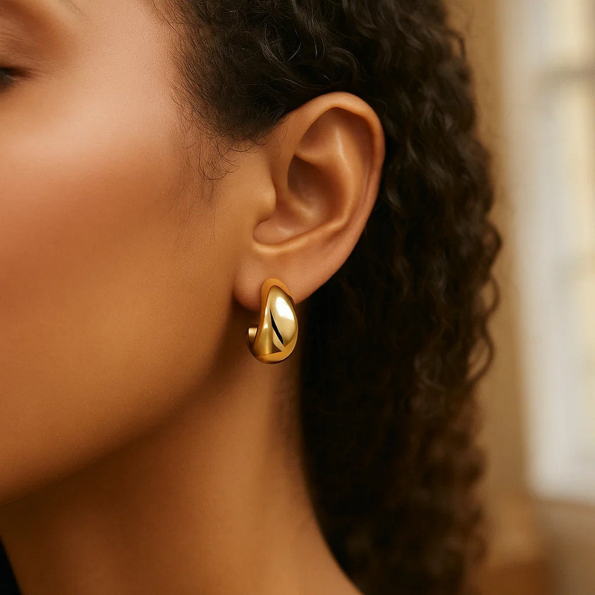Twisted Puff C Hoop Earrings in Yellow Gold-Plated Sterling Silver