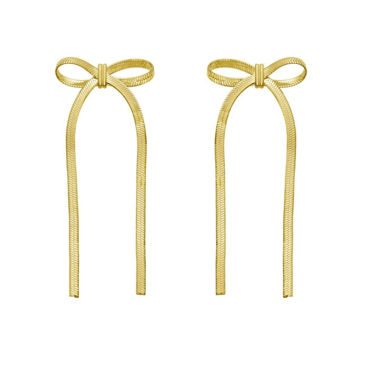Snake Chain Drop Dangle Bow Earrings in Yellow Gold-Plated Sterling Silver