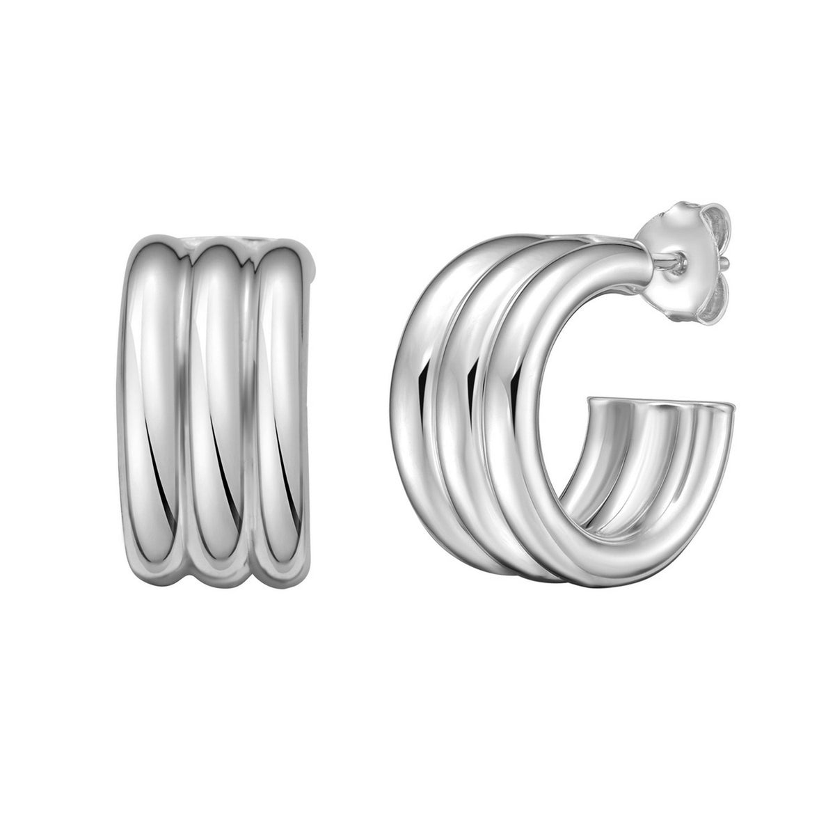 Triple Row C Hoop Earrings in Sterling Silver