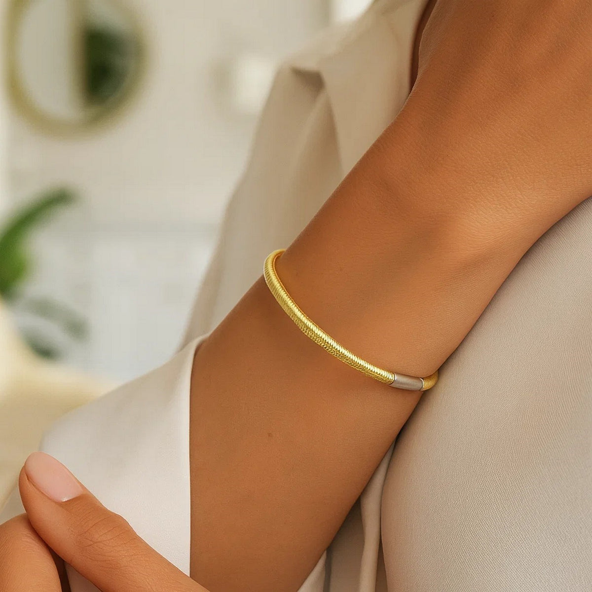 Basketweave Stretch Bangle in Gold-Plated Silver