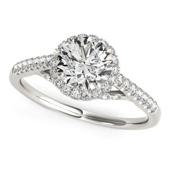 Round Cut Pave Set Shank Diamond Engagement Ring in 14K White Gold (1 3/8 cttw)