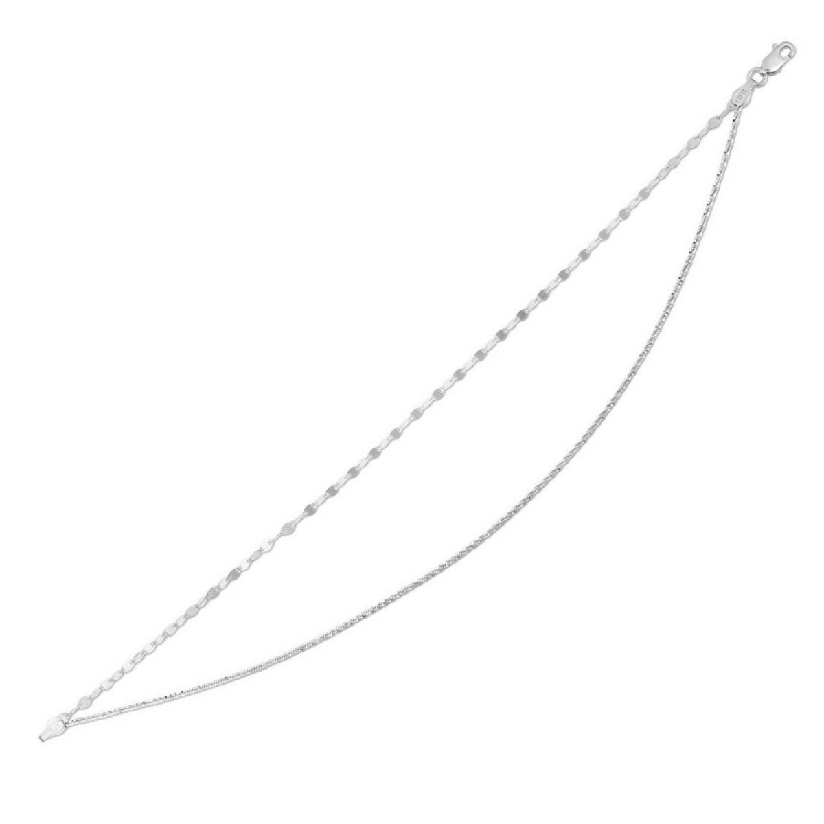 Double Row Mirror & Sparkle Chain Anklet in Silver