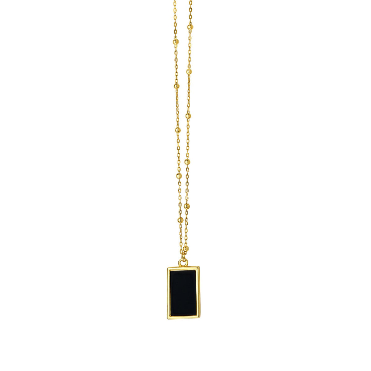 Black Onyx Rectangle Necklace in 14K Yellow Gold