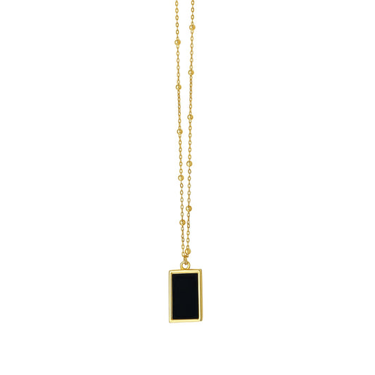 Black Onyx Rectangle Necklace in 14K Yellow Gold