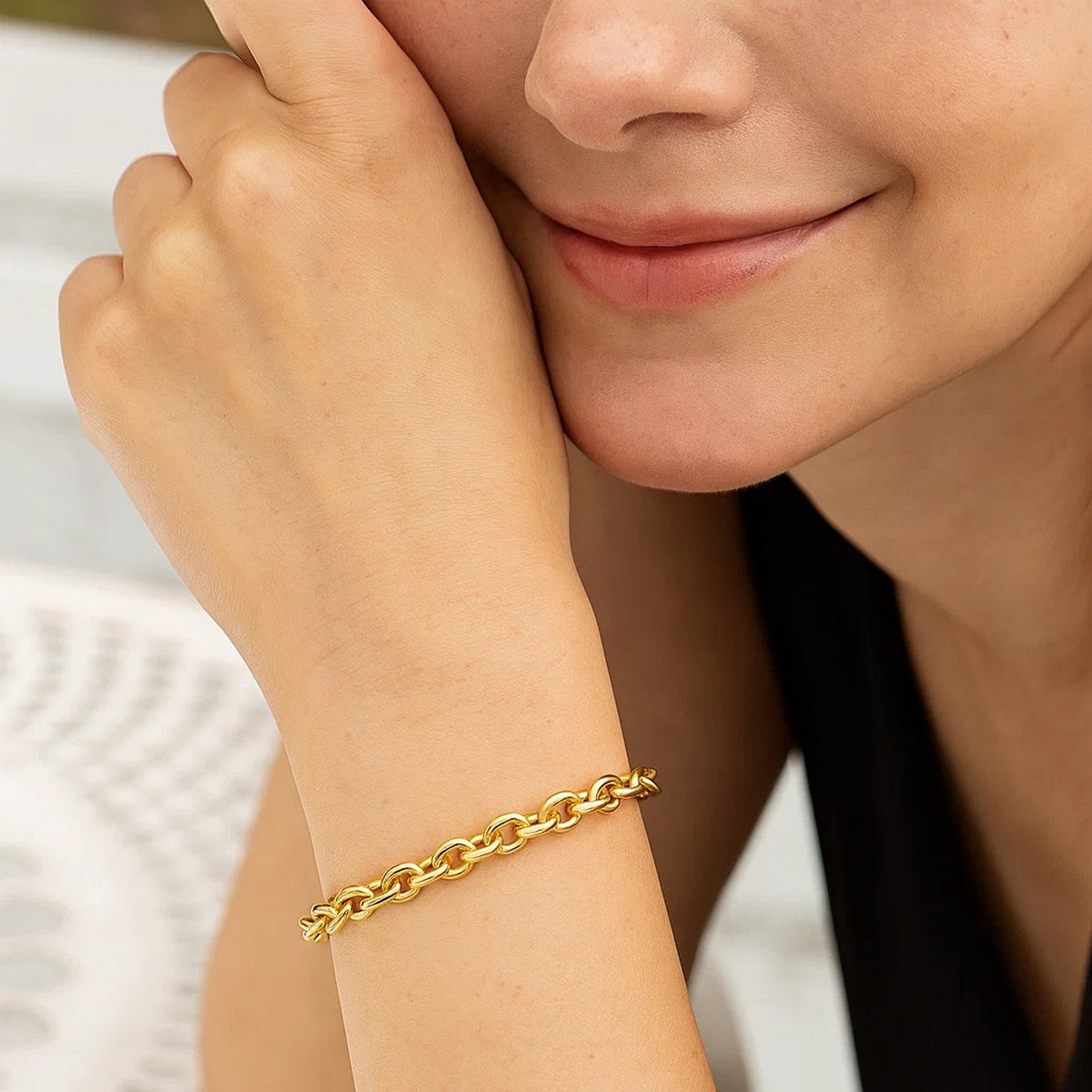 Charm Lock Rolo Bracelet in 14K Yellow Gold, worn