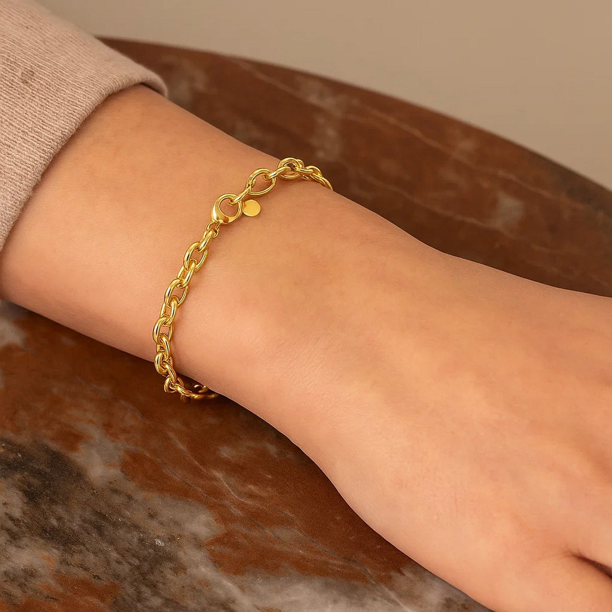 Charm Lock Rolo Bracelet in 14K Yellow Gold, worn
