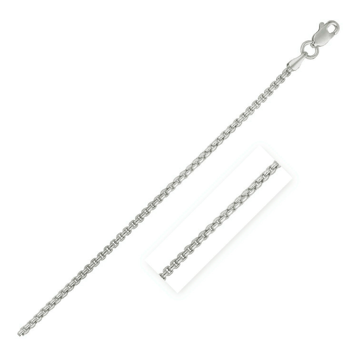 Round Box Chain in Rhodium-Plated Sterling Silver (1.30 mm)
