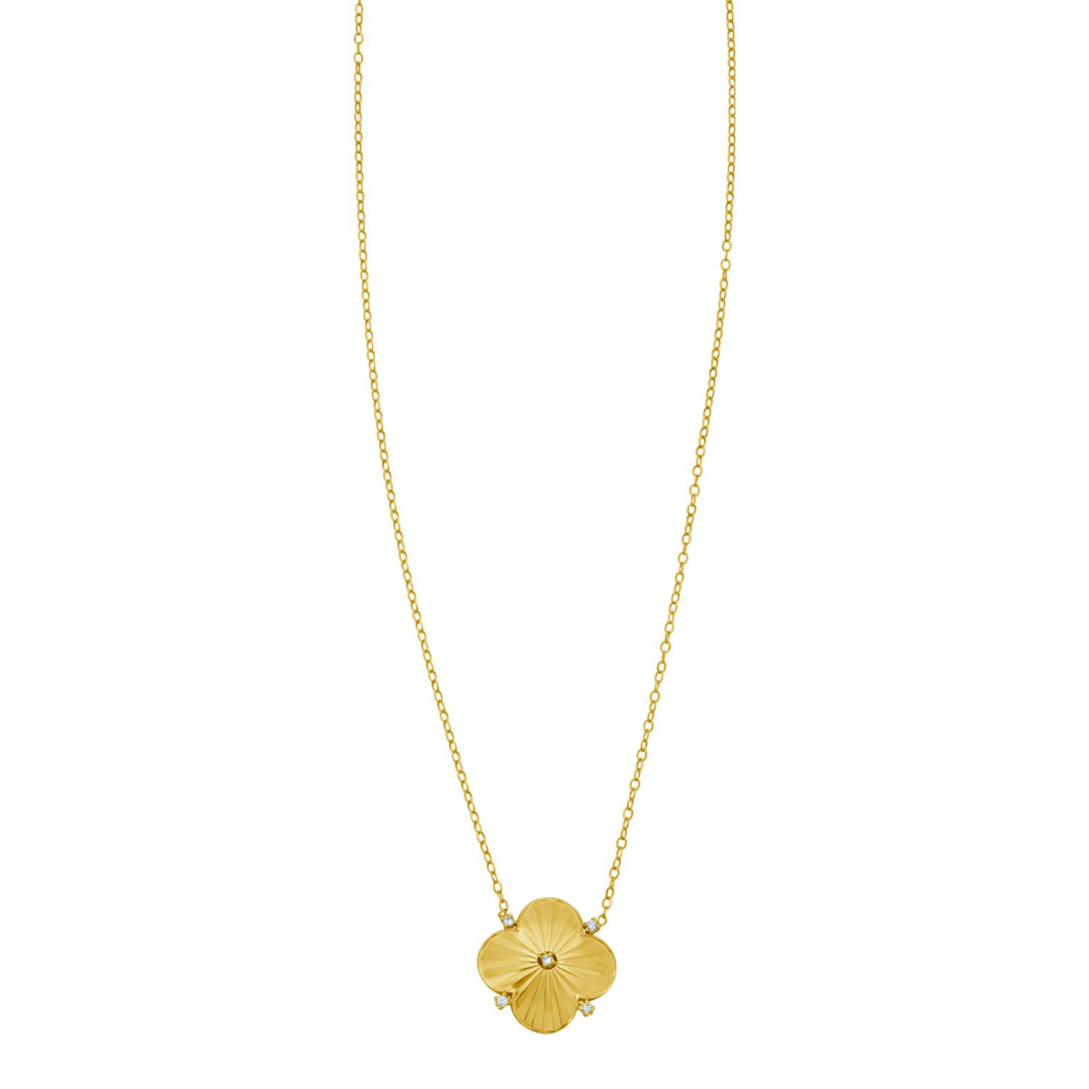 Sunburst Diamond Clover Necklace in 14K Yellow Gold
