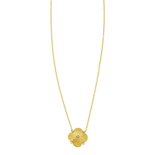 Sunburst Diamond Clover Necklace in 14K Yellow Gold