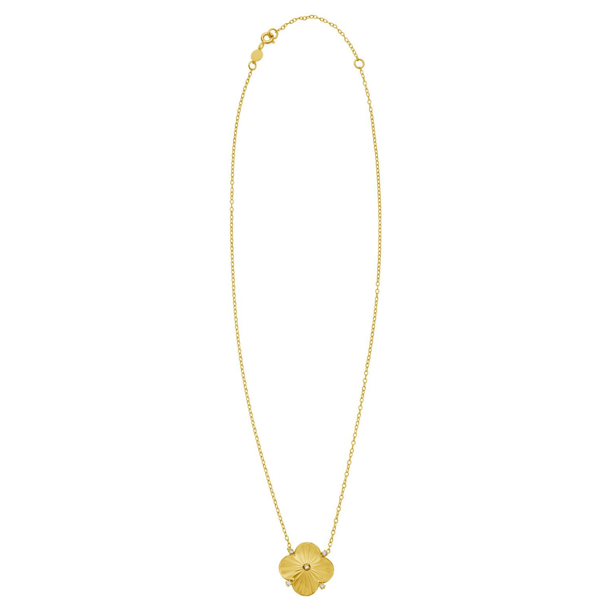 Sunburst Diamond Clover Necklace in 14K Yellow Gold