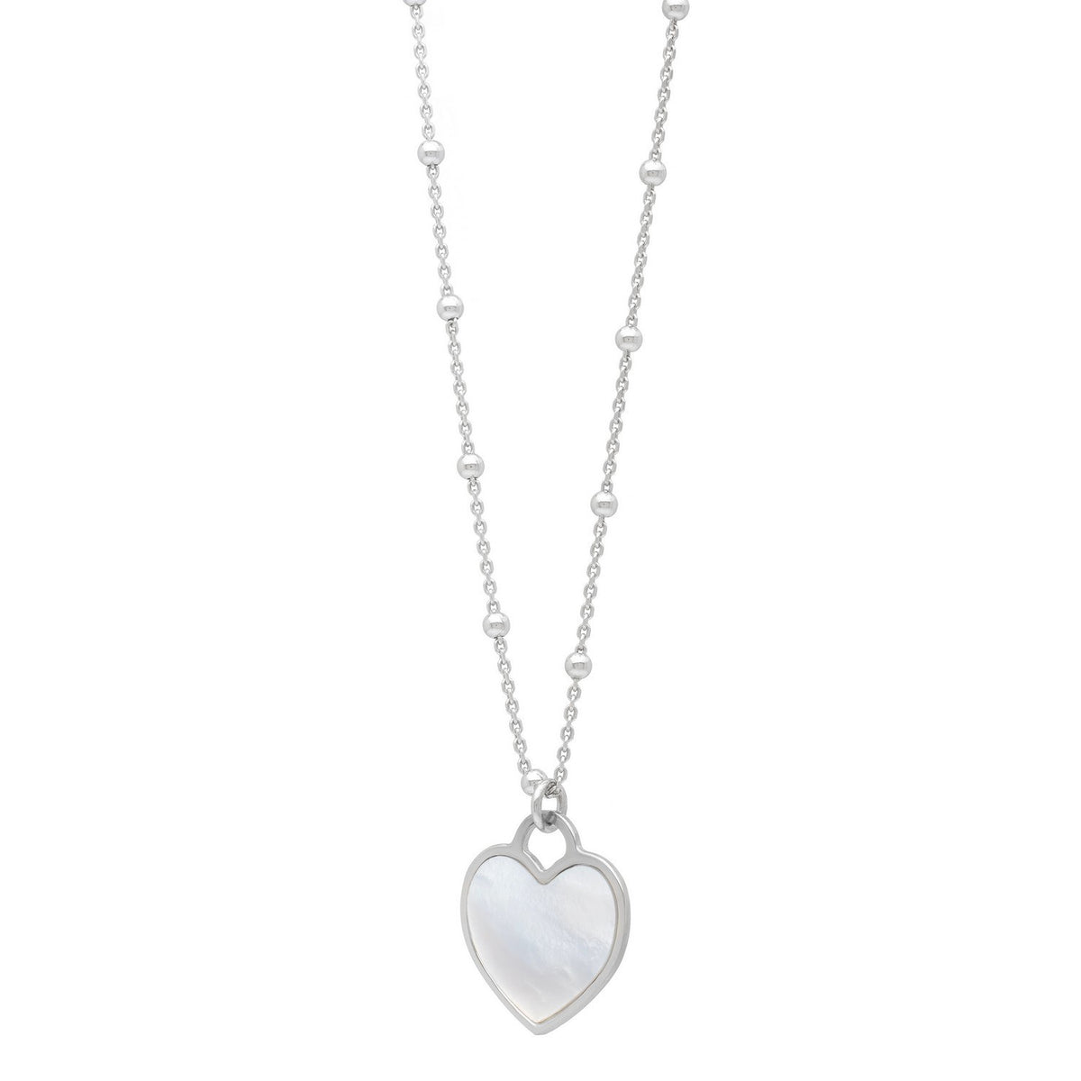 Mother of Pearl Heart Pendant Necklace in Rhodium-Plated Sterling Silver