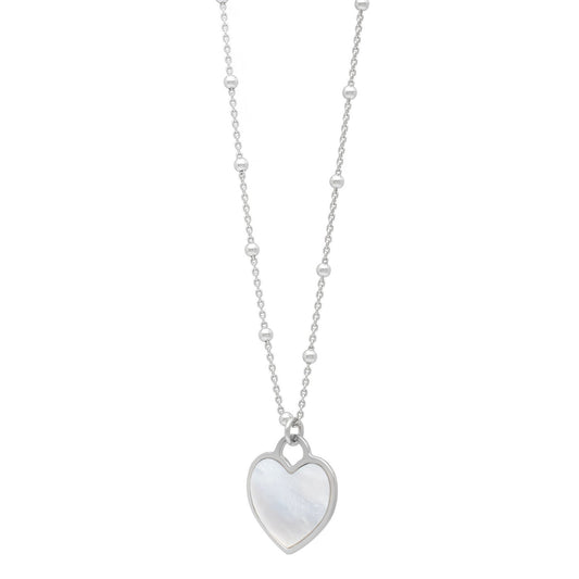 Mother of Pearl Heart Pendant Necklace in Rhodium-Plated Sterling Silver
