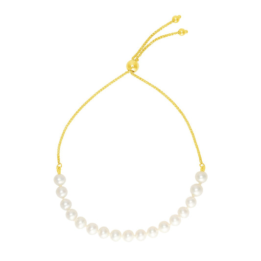 Adjustable Pearl Friendship Bracelet in 14K Yellow Gold