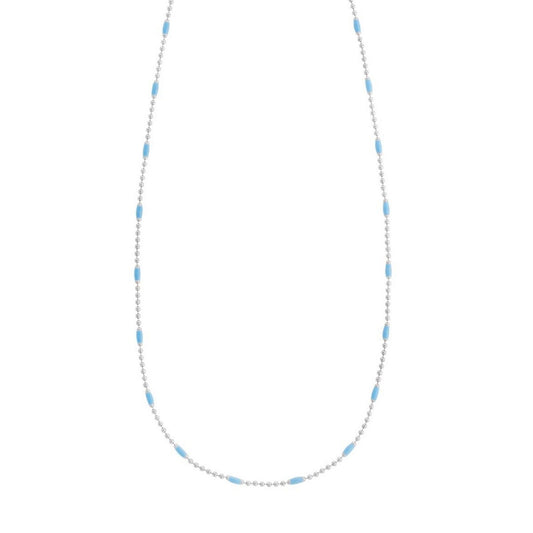 Blue Enamel Beaded Necklace in Rhodium-Plated Sterling Silver
