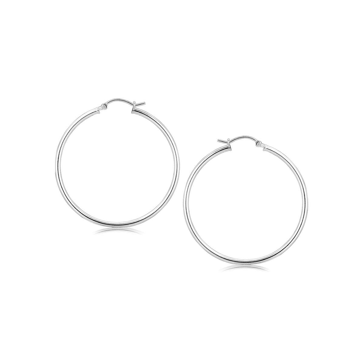 Thin Large Polished Hoop Earrings in Rhodium-Plated Sterling Silver (2x40mm)
