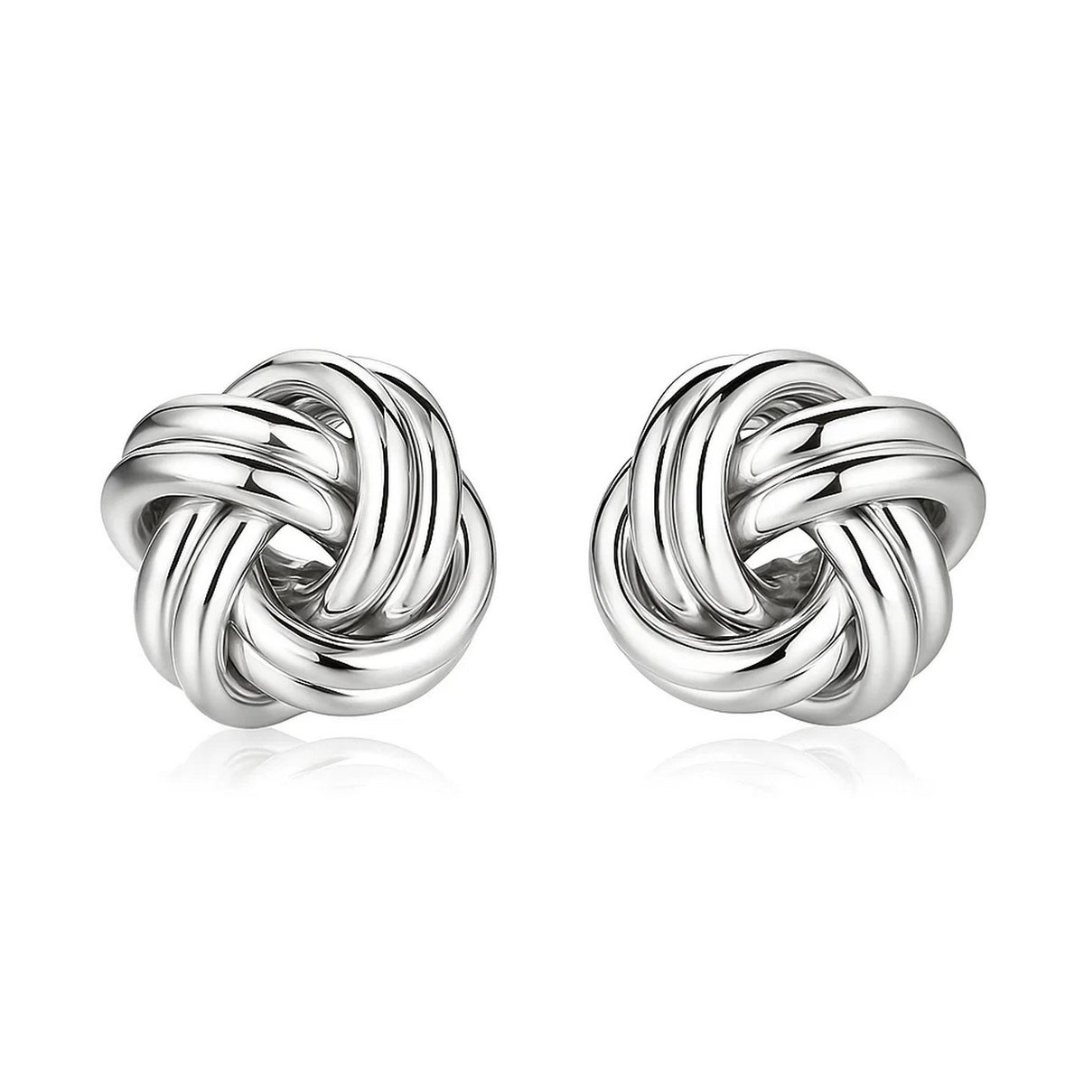 Polished Two Strand Love Knot Earrings in Sterling Silver (13mm)