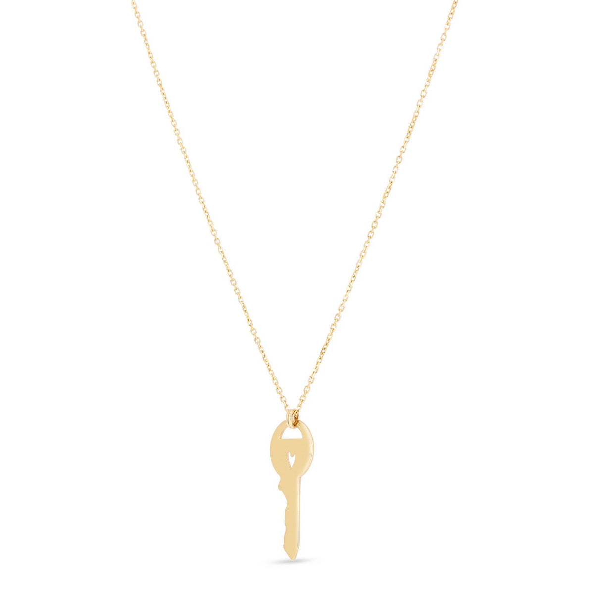 Heart Cutout Key Necklace in 14K Yellow Gold