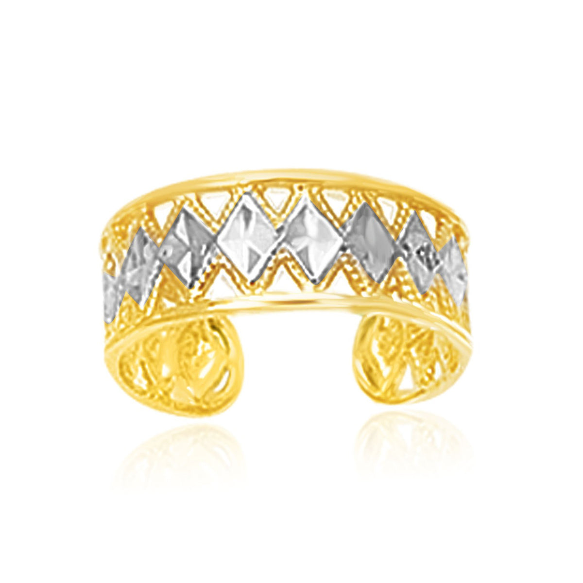 Cuff Type Cut-Out Toe Ring with Diamond Design in 14K Two-Tone Gold