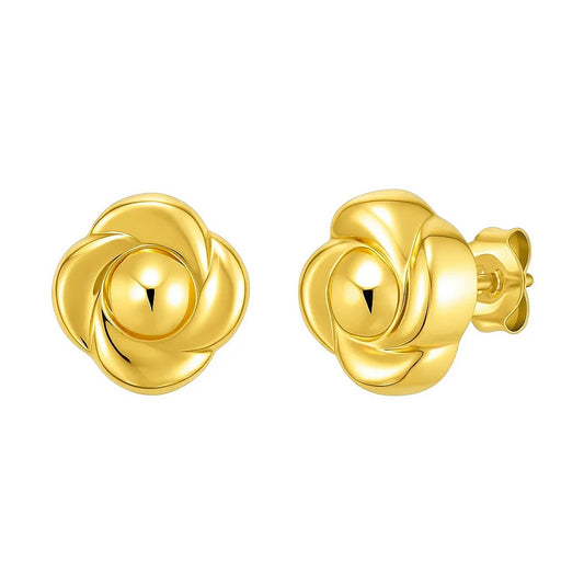 Rose Flower Stud Earrings in 14K Yellow Gold