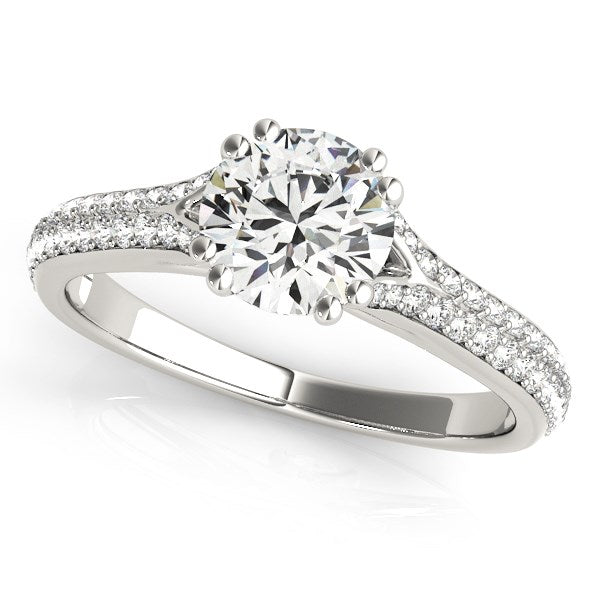 Double Prong Multirow Band Diamond Engagement Ring in 14K White Gold (1 1/8 cttw)