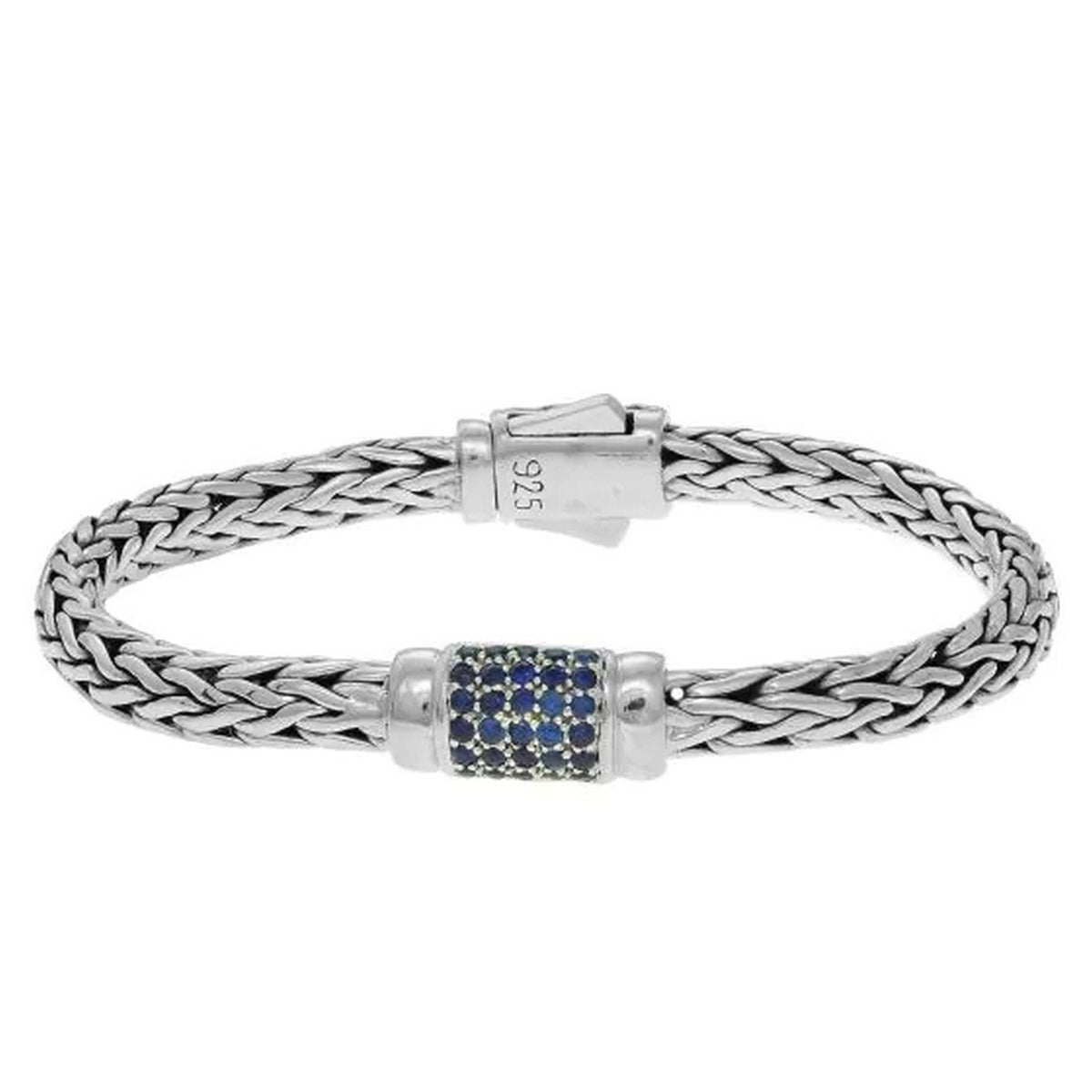 Weave Motif Bracelet with Blue Sapphire Embellishments in Sterling Silver (7.00 mm)