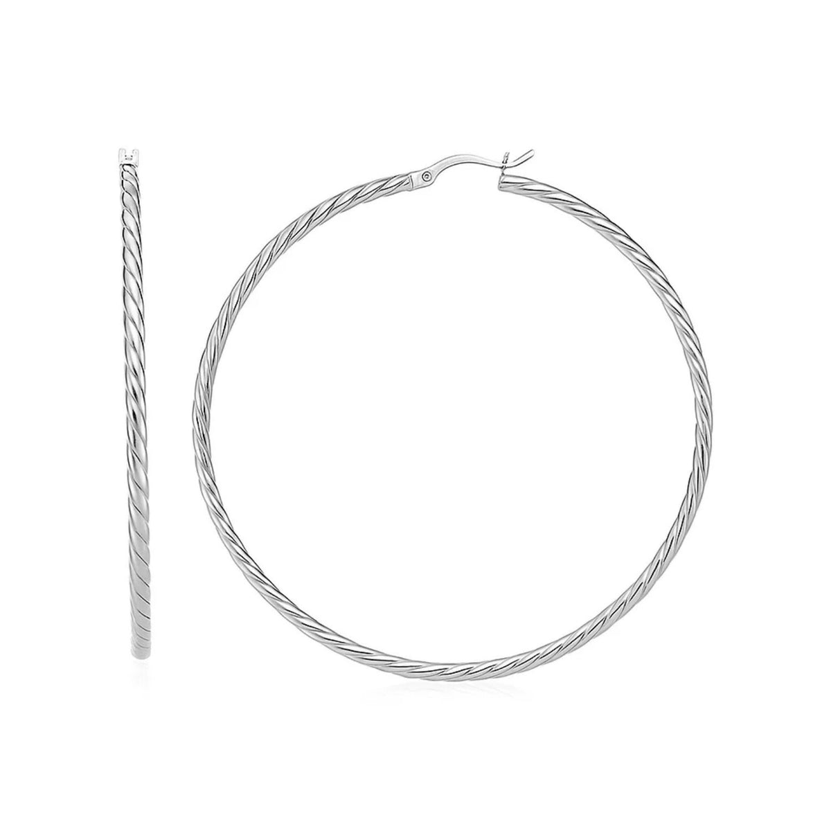 Hoop Earrings with Twist Texture in Sterling Silver (50mm)