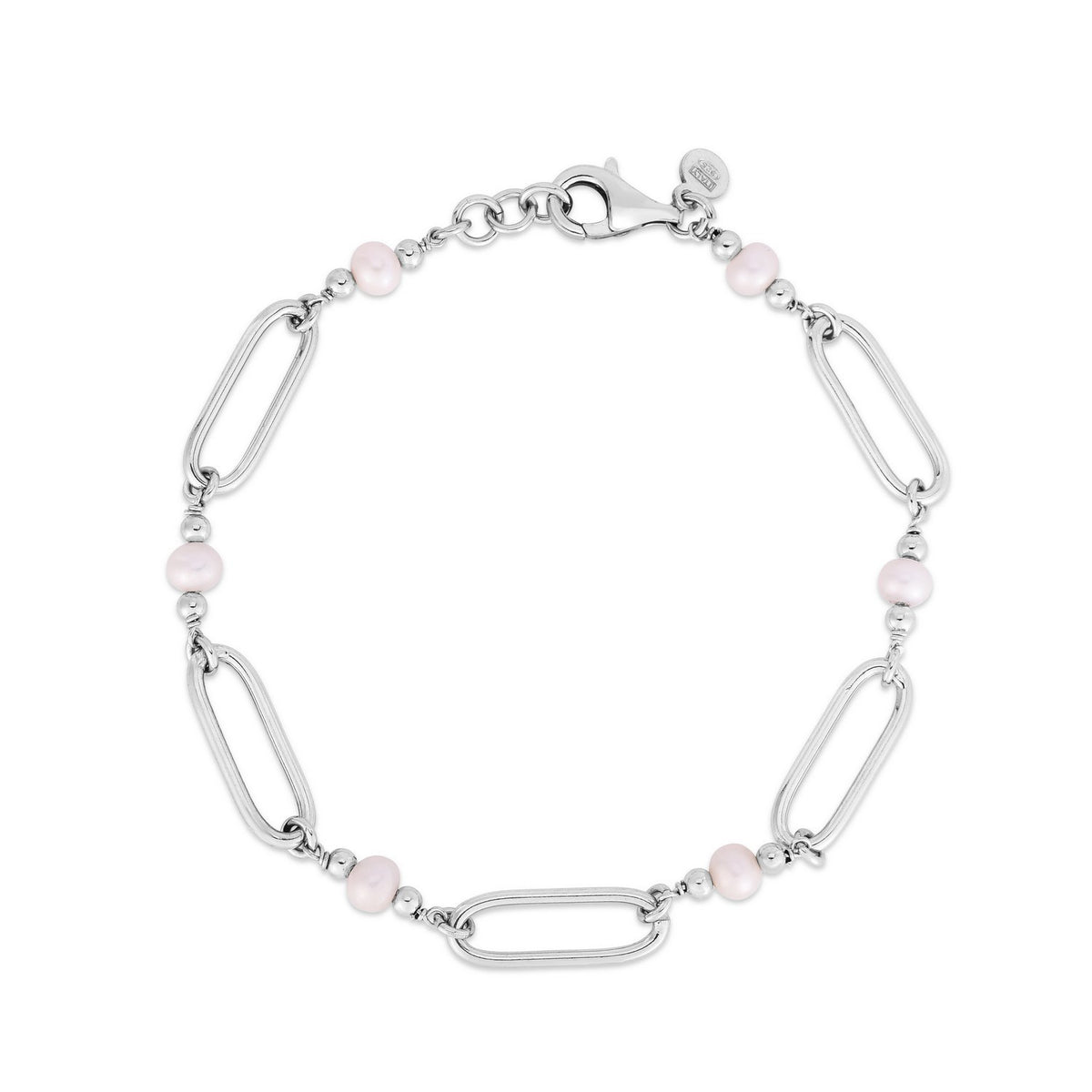 Pearl Paperclip Bracelet in Rhodium-Plated Sterling Silver