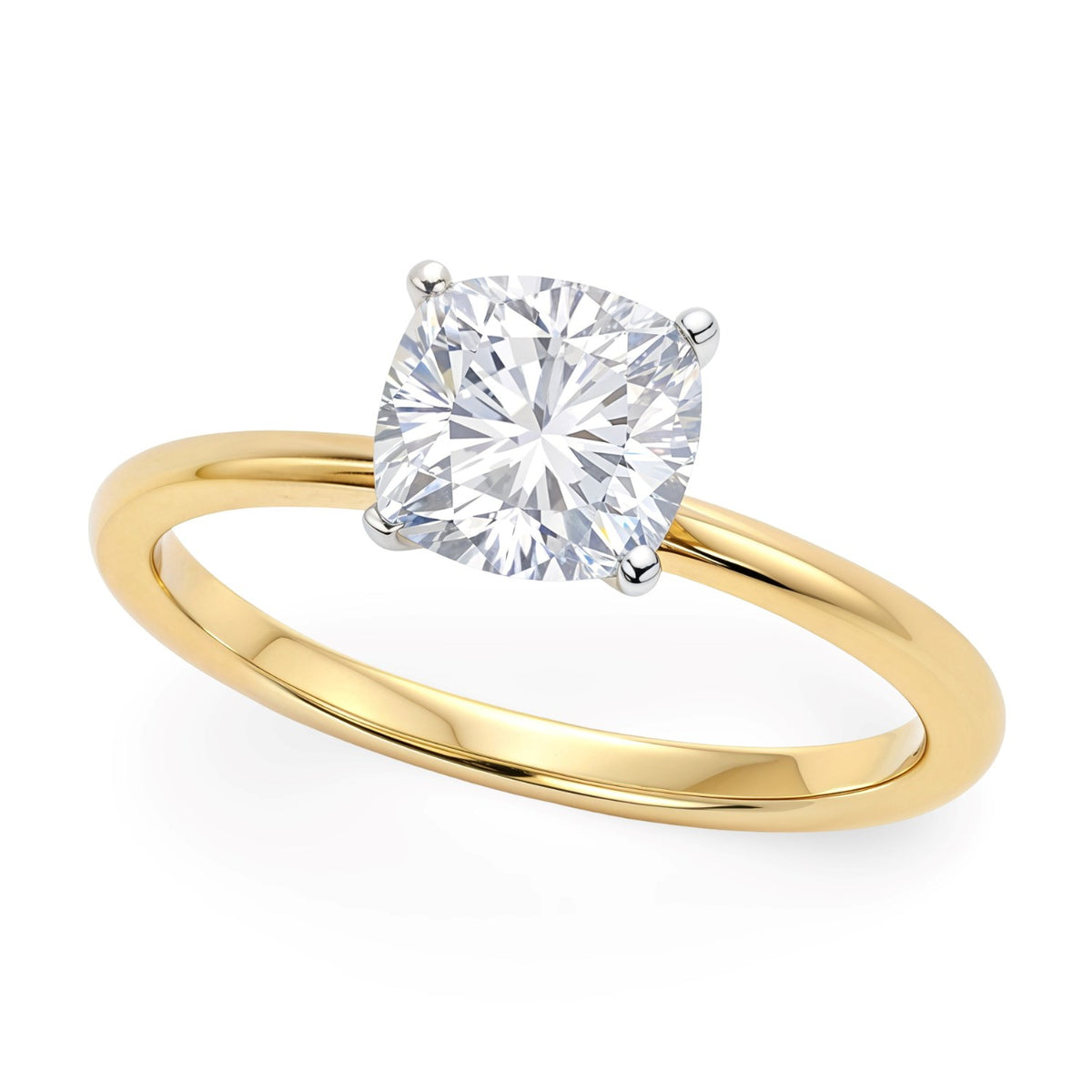 1 Carat Cushion Lab Grown IGI Diamond Solitaire in 14K Yellow Gold G/VS1