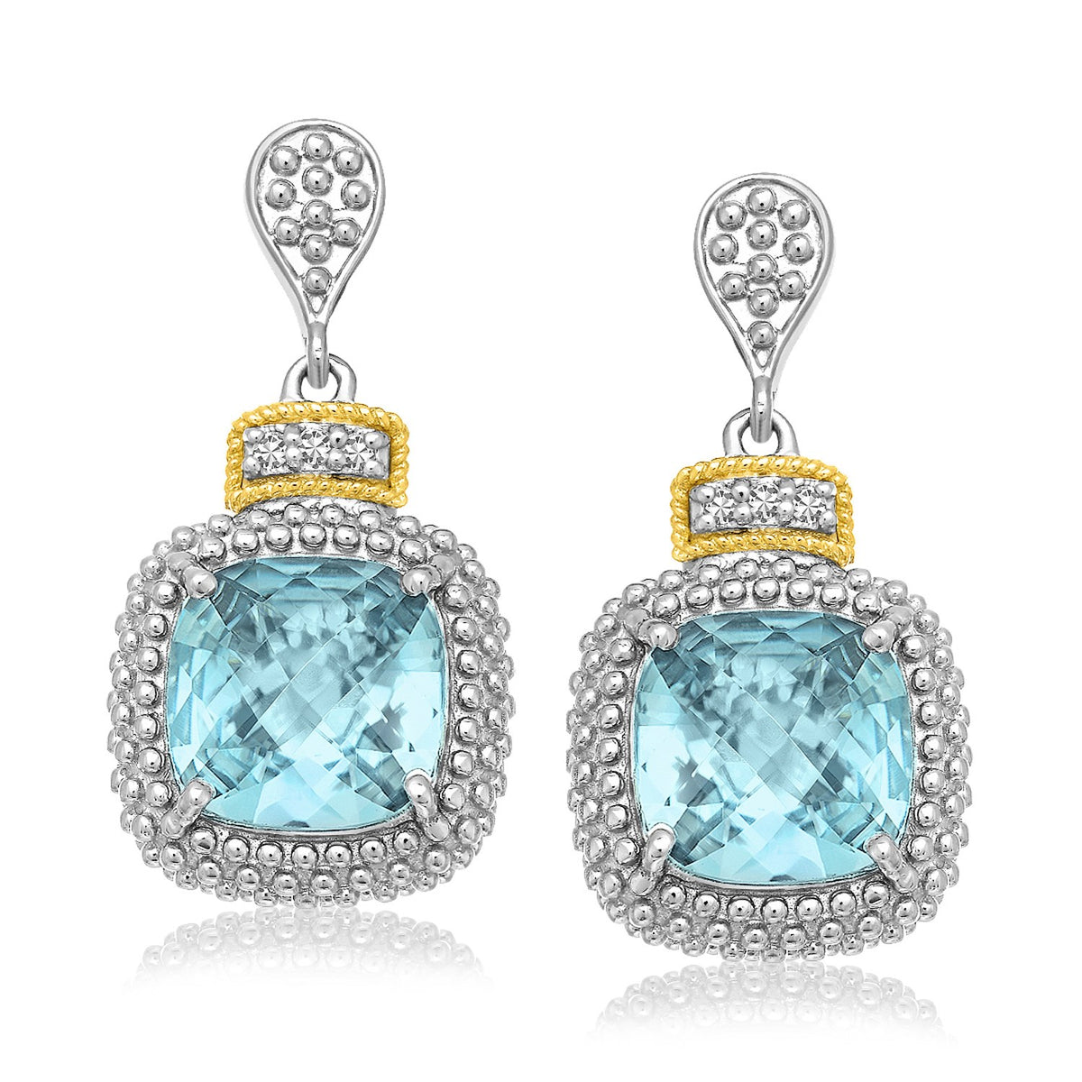 Sky Blue Topaz & Diamond Earrings in 18K Yellow Gold & Sterling Silver (.05cttw)
