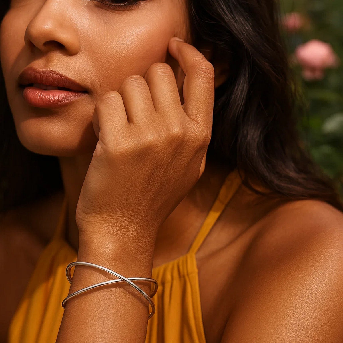 Cross-Over Slip-On Bangle in Rhodium Silver (11.10 mm)