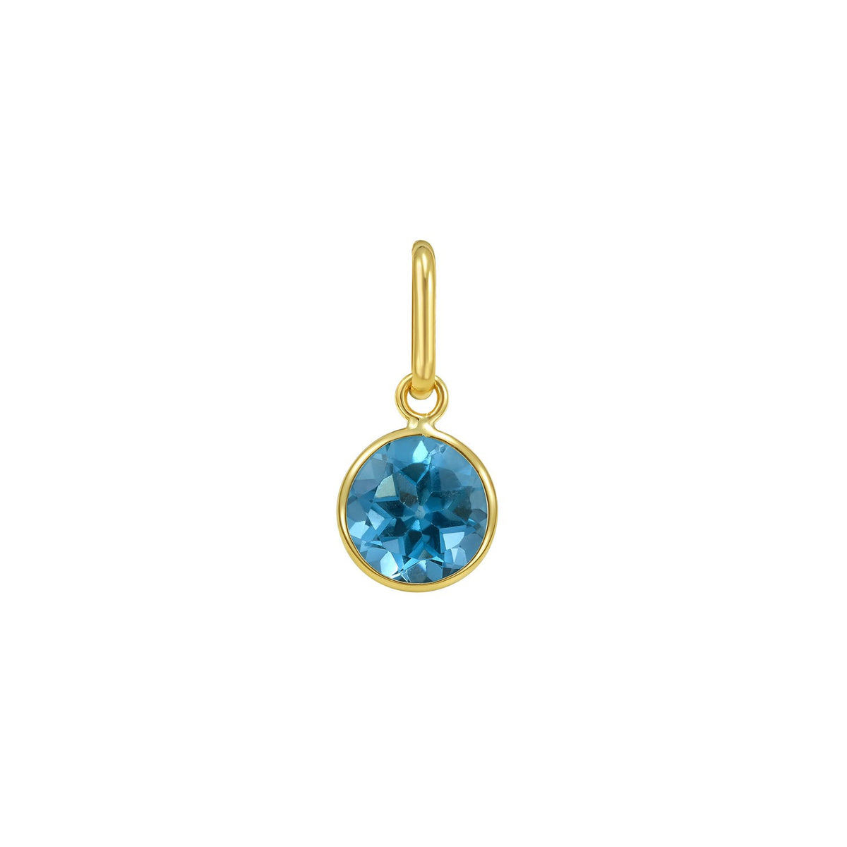 Round Blue Topaz Charm Pendant in 14K Yellow Gold