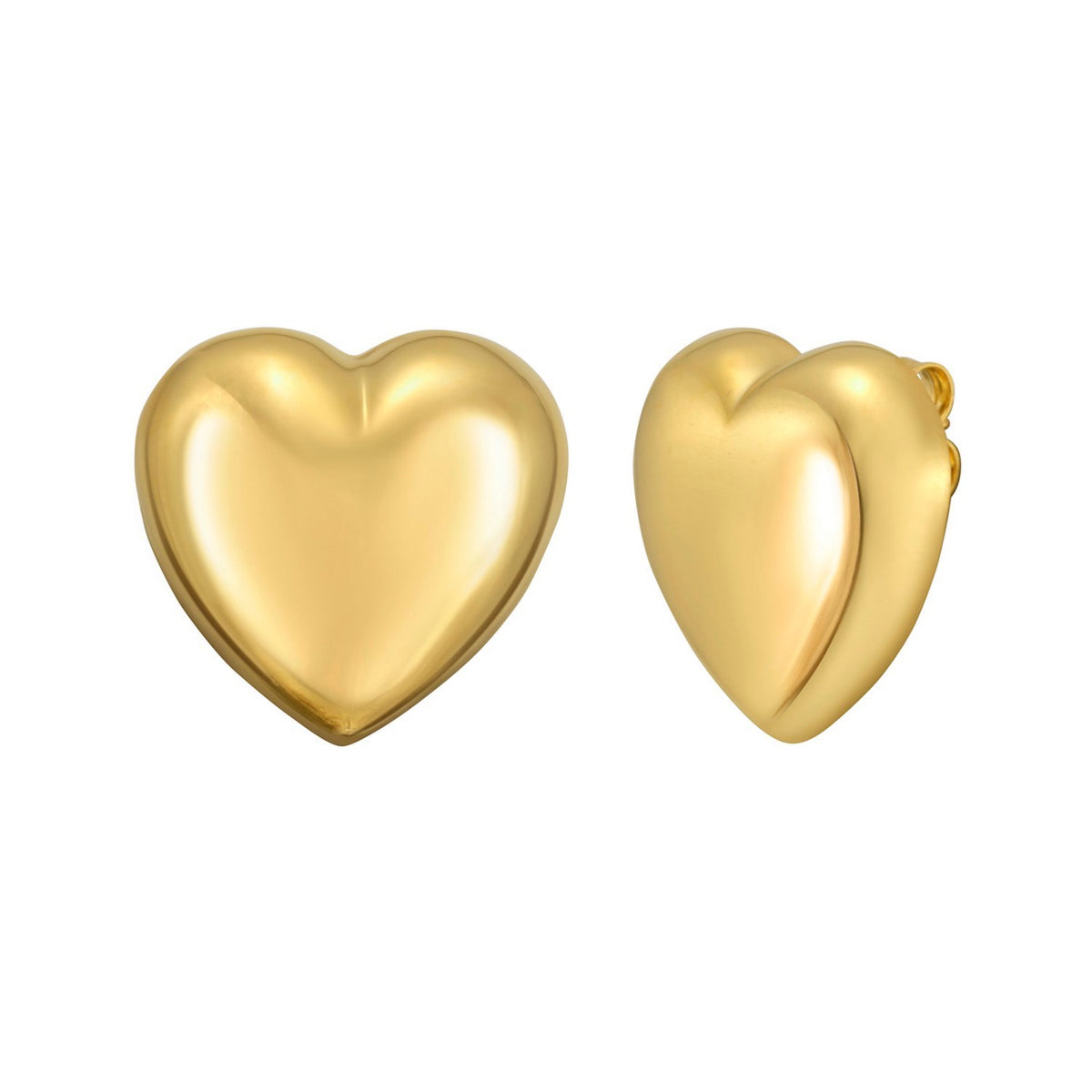 Puffed Large Heart Stud Earrings in Yellow Gold-Plated Sterling Silver