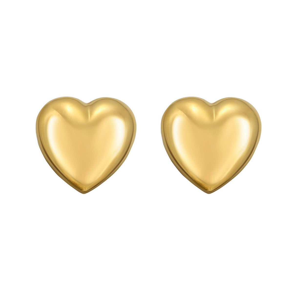 Puffed Large Heart Stud Earrings in Yellow Gold-Plated Sterling Silver