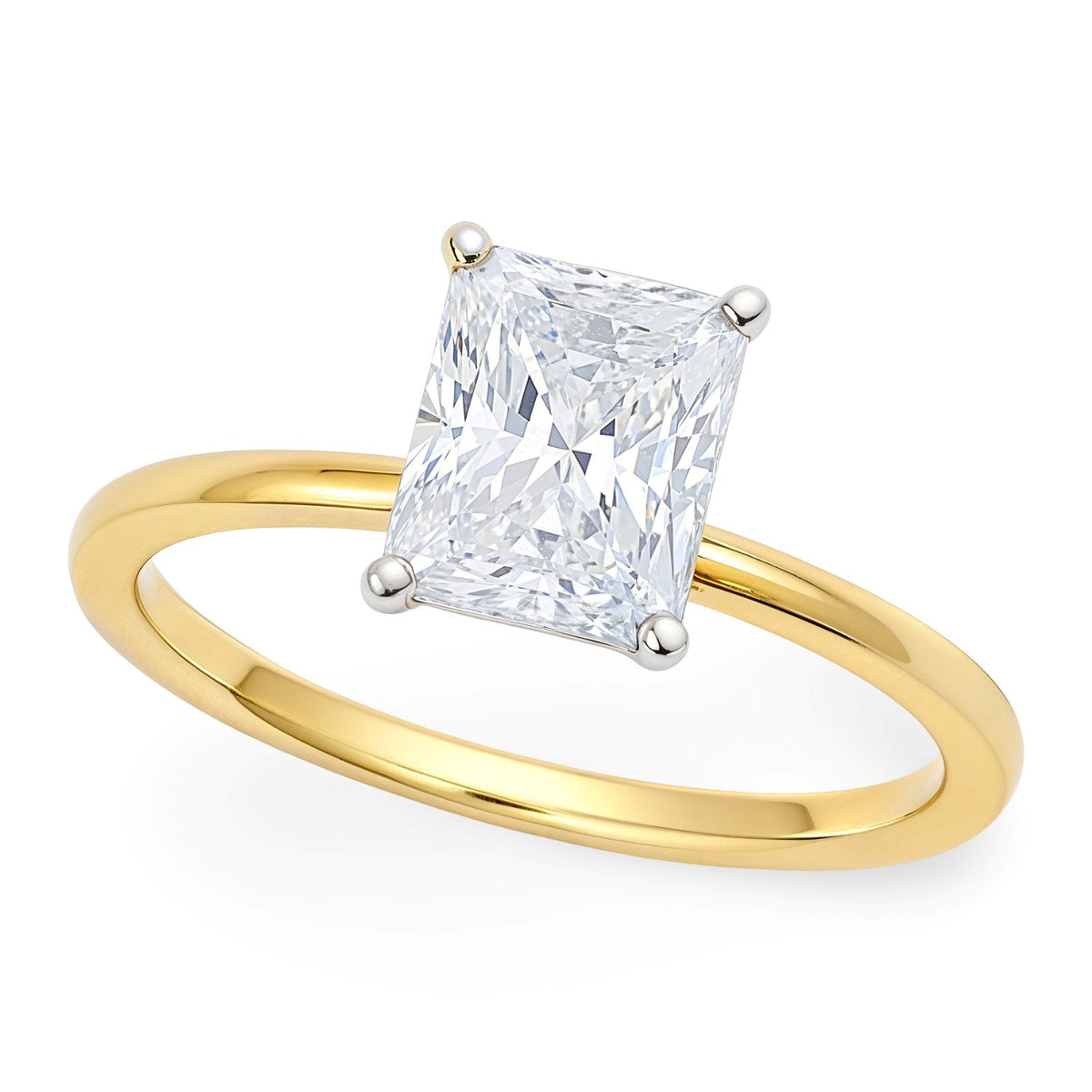 1.50 Carat Radiant Lab Grown IGI Diamond Ring in 14K Yellow Gold G/VS1