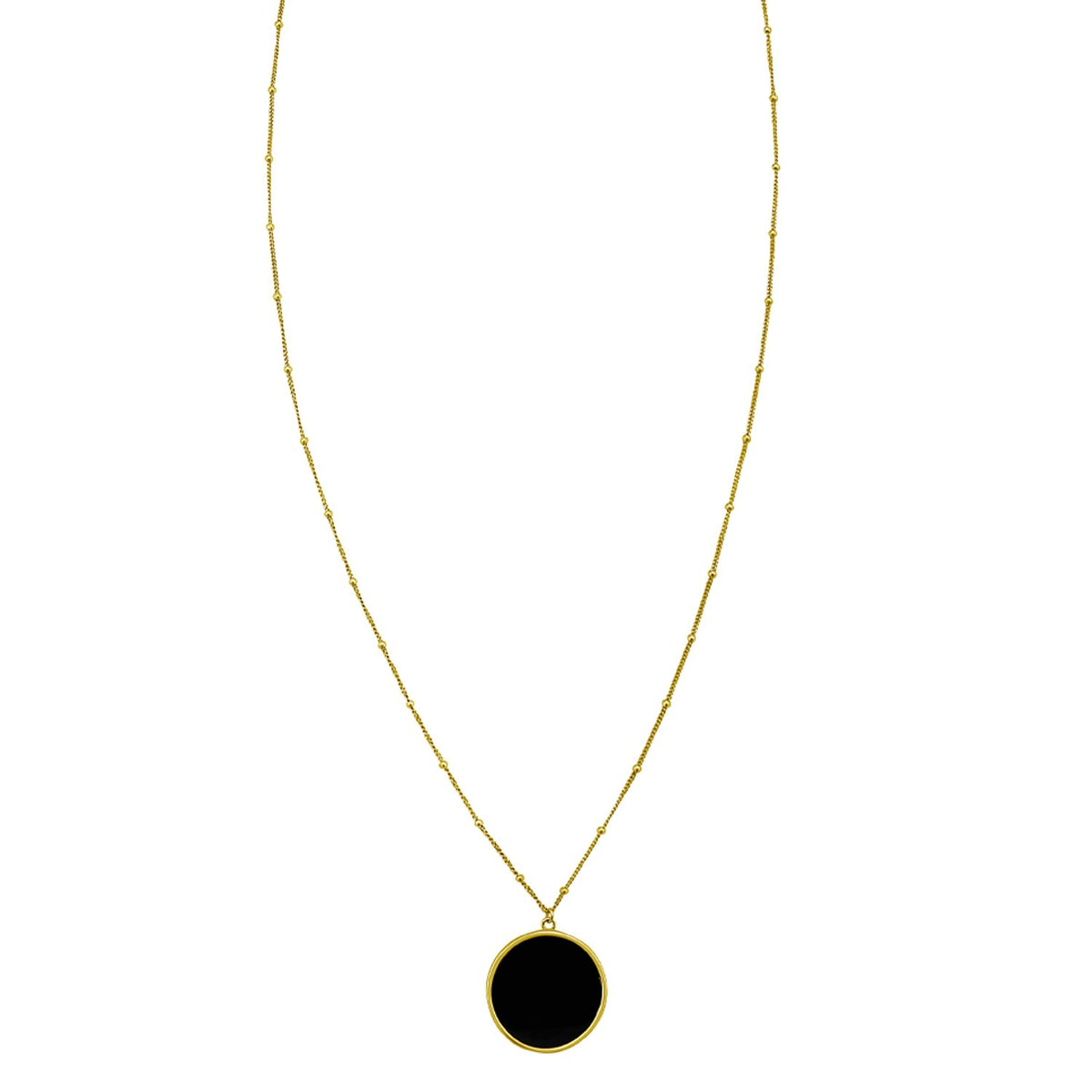 Black Onyx Circle Necklace in 14K Yellow Gold