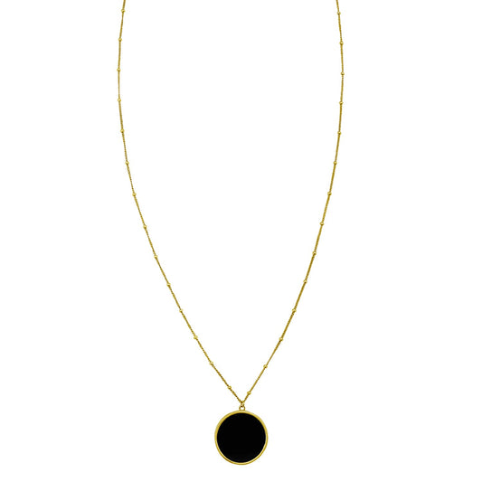 Black Onyx Circle Necklace in 14K Yellow Gold