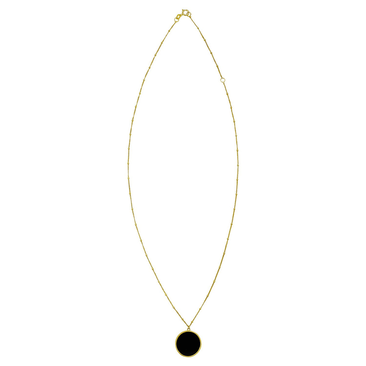 Black Onyx Circle Necklace in 14K Yellow Gold