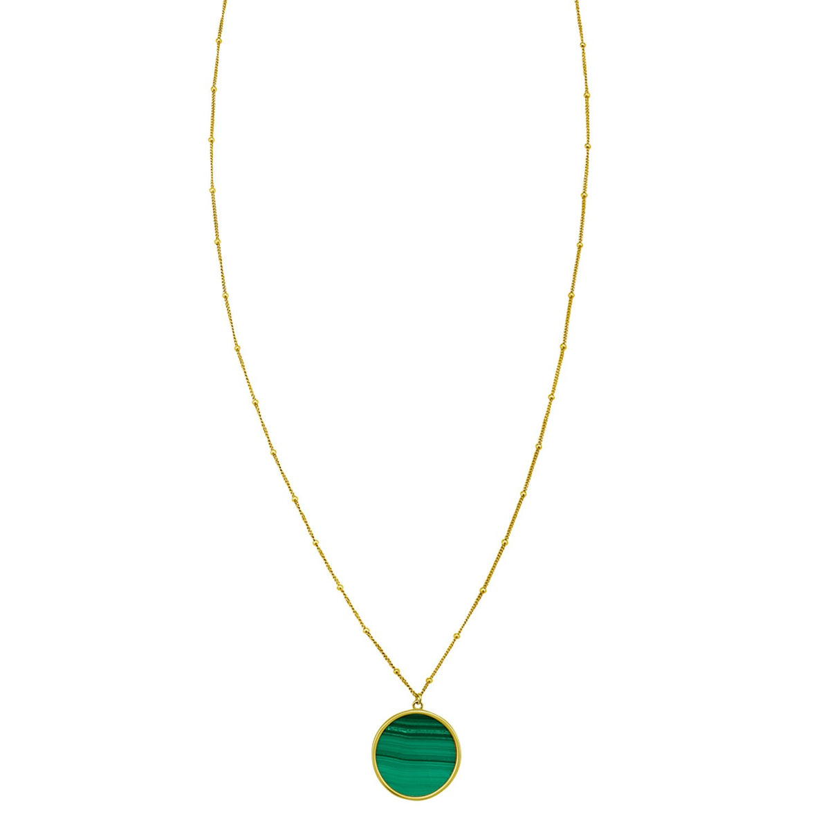 Malachite Circle Necklace in 14K Yellow Gold