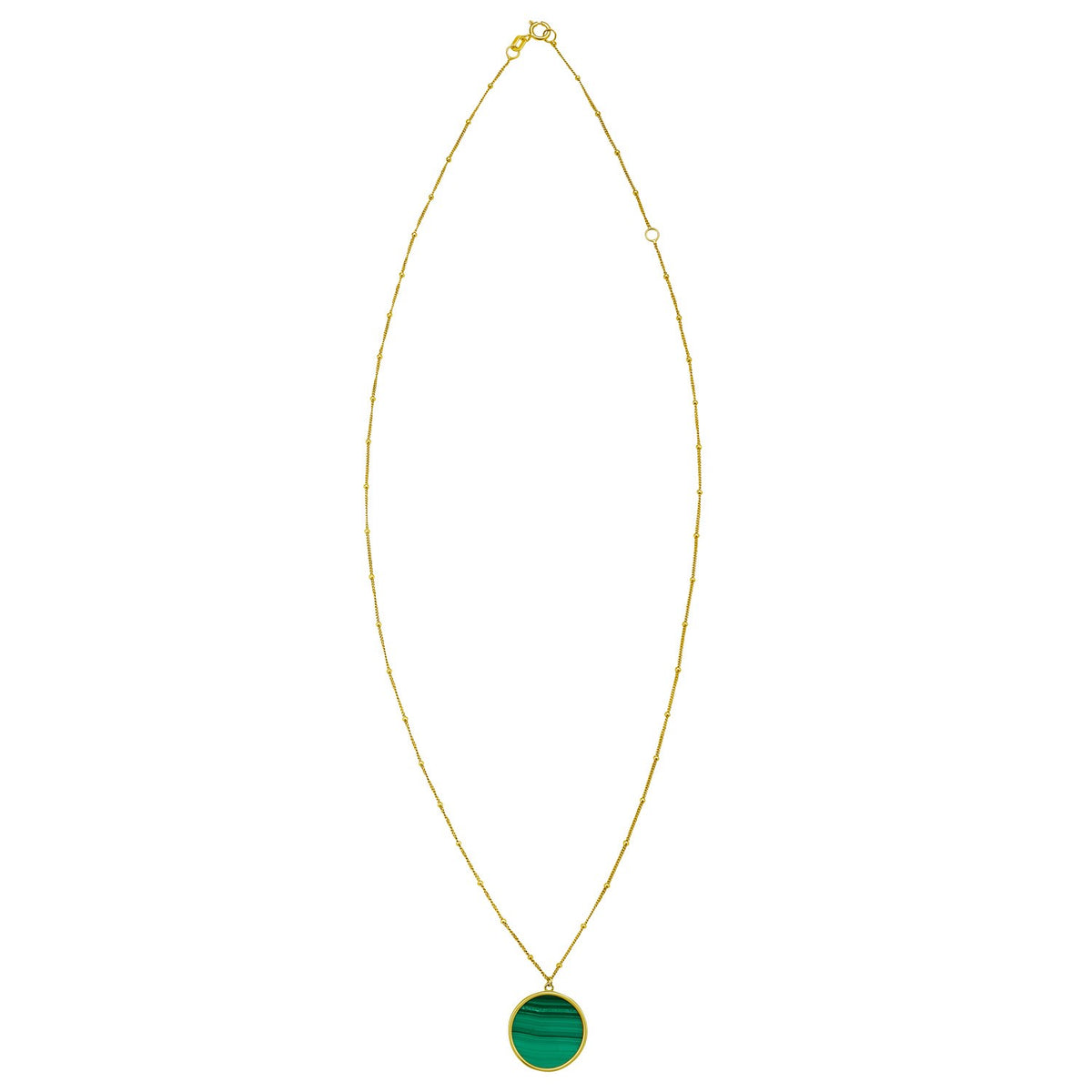 Malachite Circle Necklace in 14K Yellow Gold