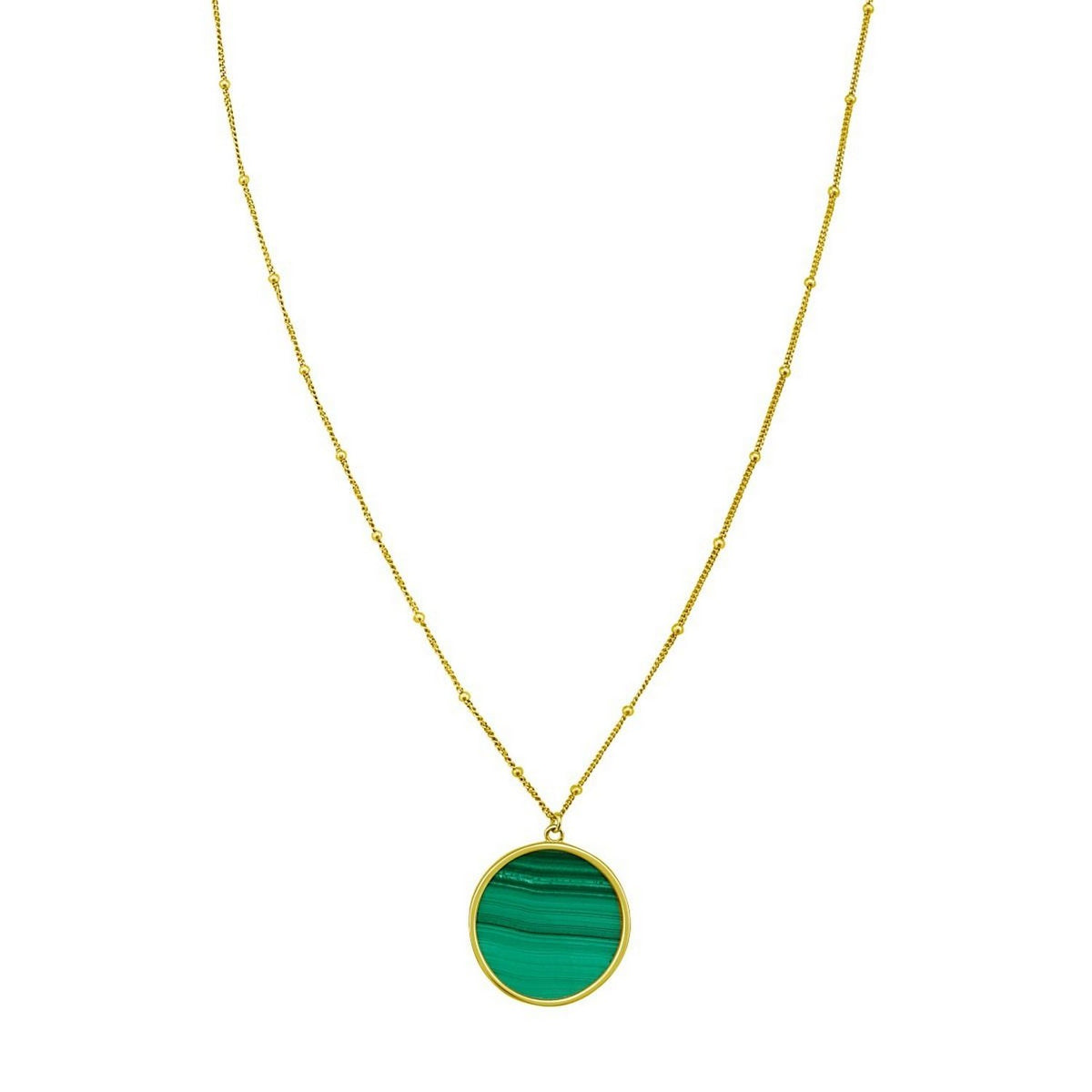 Malachite Circle Necklace in 14K Yellow Gold